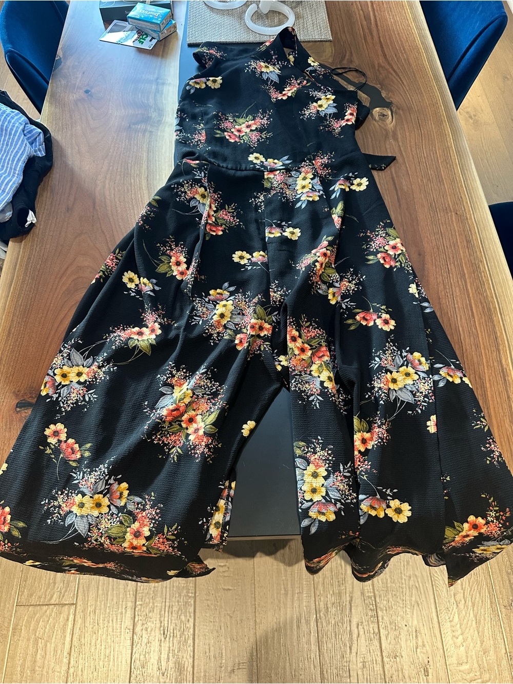 Papillon Blanc Black Floral Tie-Strap Jumpsuit